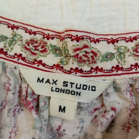 Max Studio London Floral Peasant Blouse Size M Cotton Blend Bohemia Preppy - Picture 2 of 9
